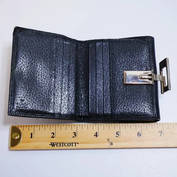Authentic Vintage Gucci G Clip Bifold Compact Wallet Black Leather Made Italy - Picture 11 of 11